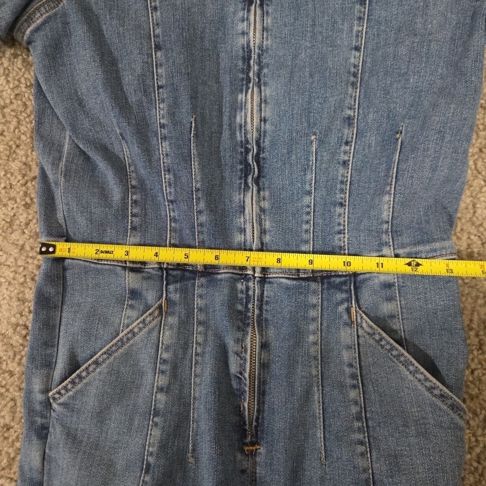 Free People We The Free Denim Jumpsuit Womens Size Large Zip Front Flare Jayde - Picture 4 of 8
